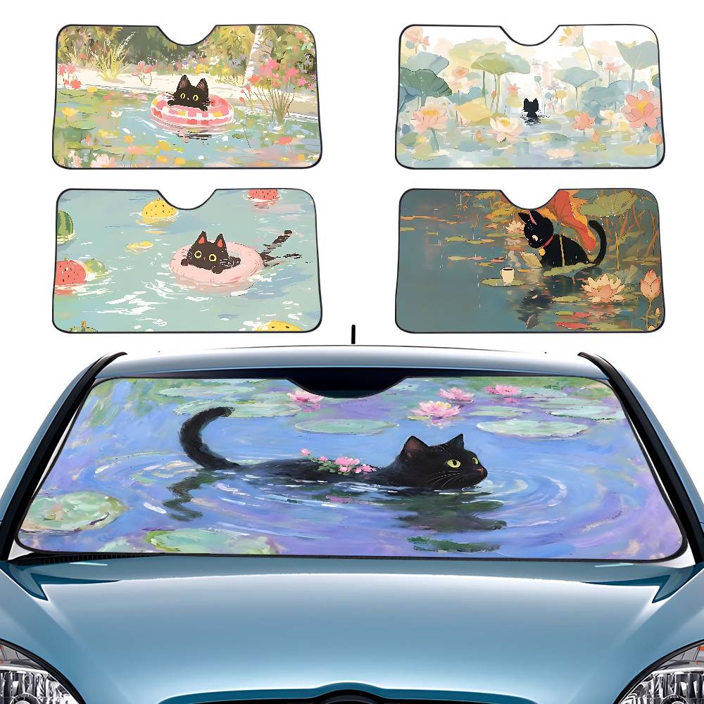 Cartoon Cat In Lotus Leaf Car  - Windshield Sun Shade recension och pris